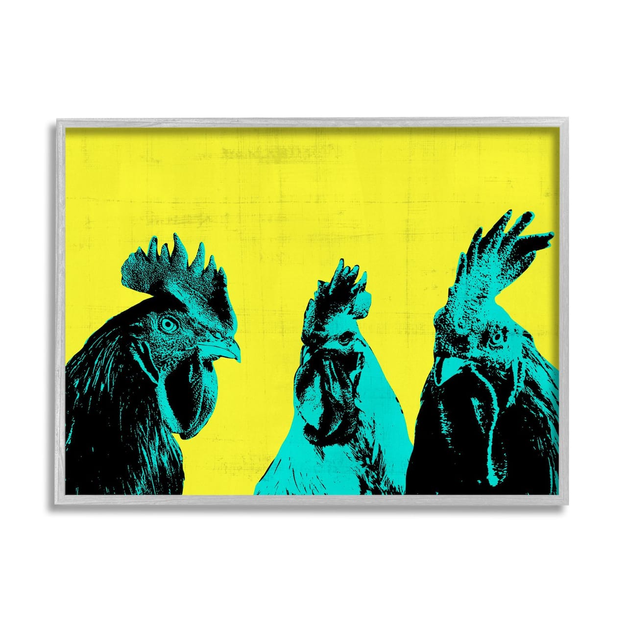 Stupell Industries Bold Pop Farm Roosters Yellow Blue Abstract Birds Framed Wall Art